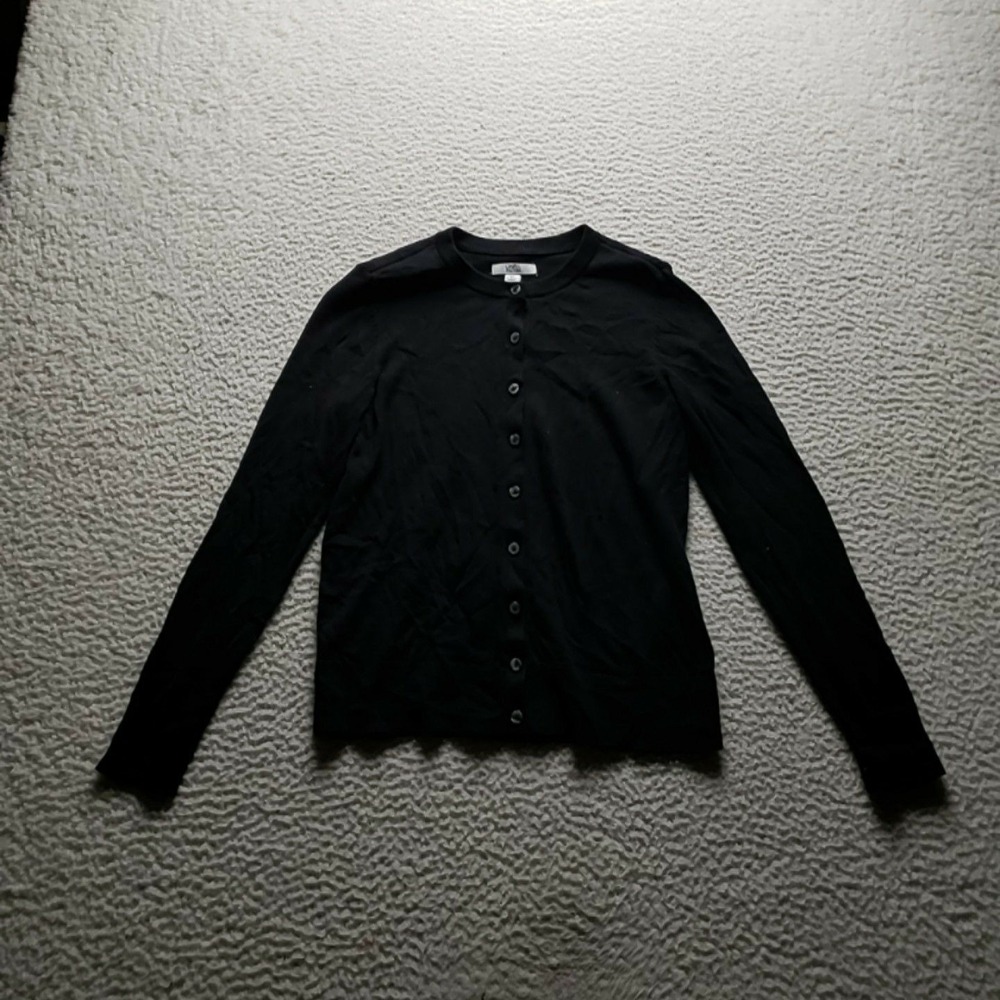 Croft & Barrow Cardigan Sweater Womens Petite PS Black Crew Neck Button Knit